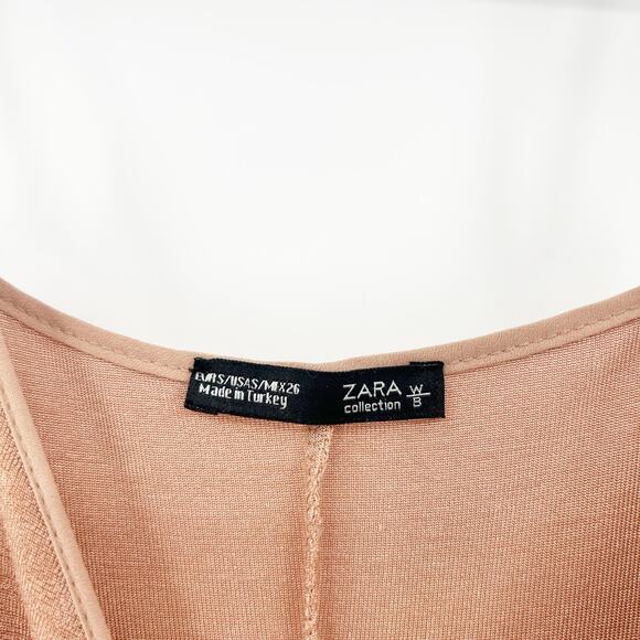 Zara Womens Cocktail Party Coquette V-Neck Slinky Metallic Slip Dress Size M Tan - Picture 5 of 7